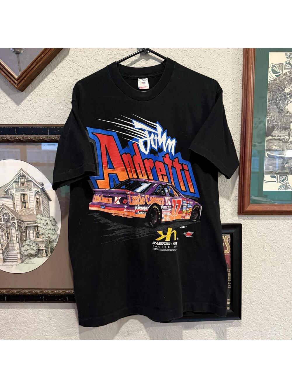 Vintage 90s RARE Nascar John Andretti Blue Double Sided Shirt Size Men’s Large